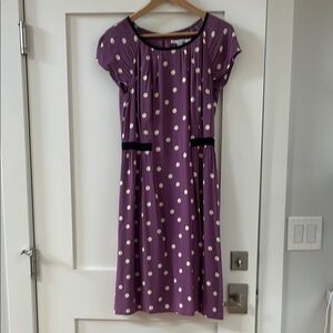 Boden short sleeve Purple Polka Dot Dress with black accent 8L